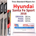 Wiper Sport Hyundai 3) Fe 2018 Santa Wiper of Blades with w/Rear compatible (Set