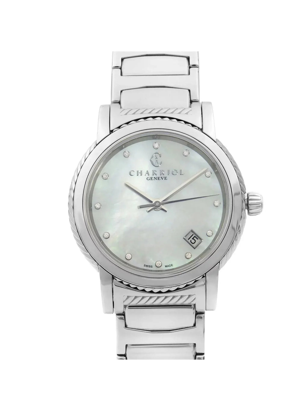 Ladies Charriol MOP Quartz White Diamond Watch Parisii P33S2.920.001 Dial Steel