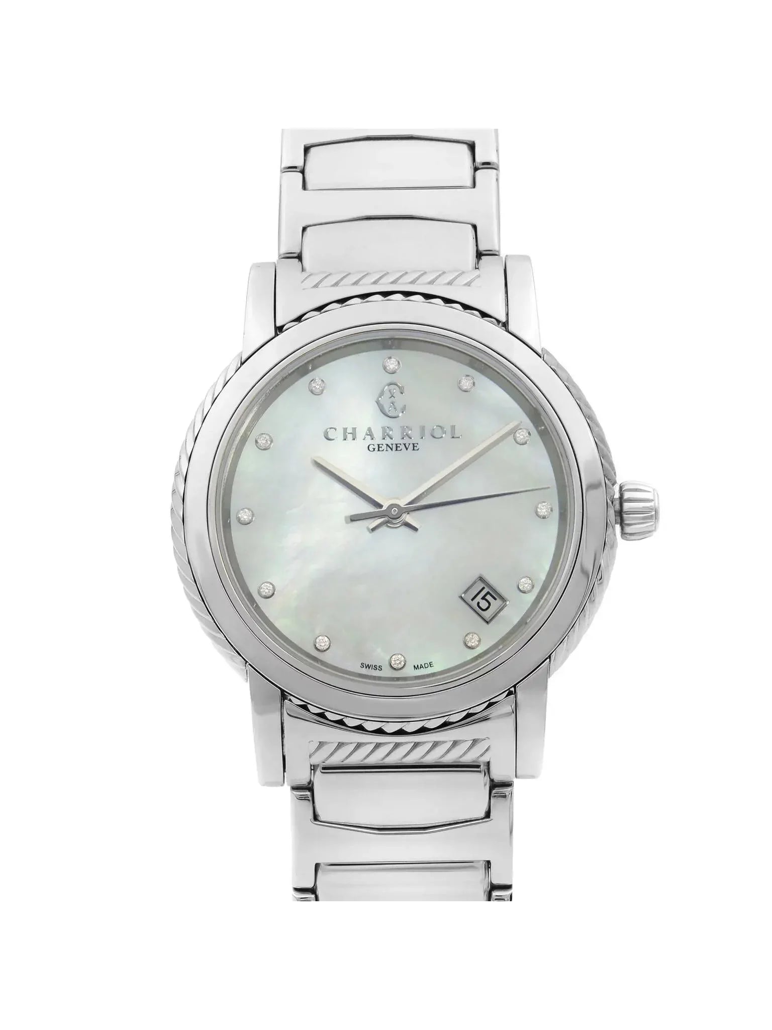 Ladies Charriol MOP Quartz White Diamond Watch Parisii P33S2.920.001 Dial Steel