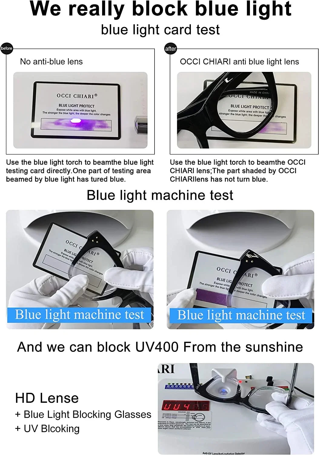 Magnification CHIARI 150 Filter 250 Glasses Women OCCI 0 400 6.0) 300 600 Reader 500 Computer 200 Light Reading 350 100 (Black-Clear, for Blue