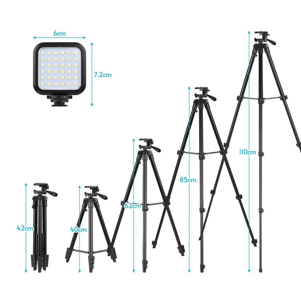 Clip, Microphone, with Light, for Production, Recording, Video - Smartphone Remote Microfilm LED Streaming Vlogging 53-Inch Tripod and and Live Control Includes Kit