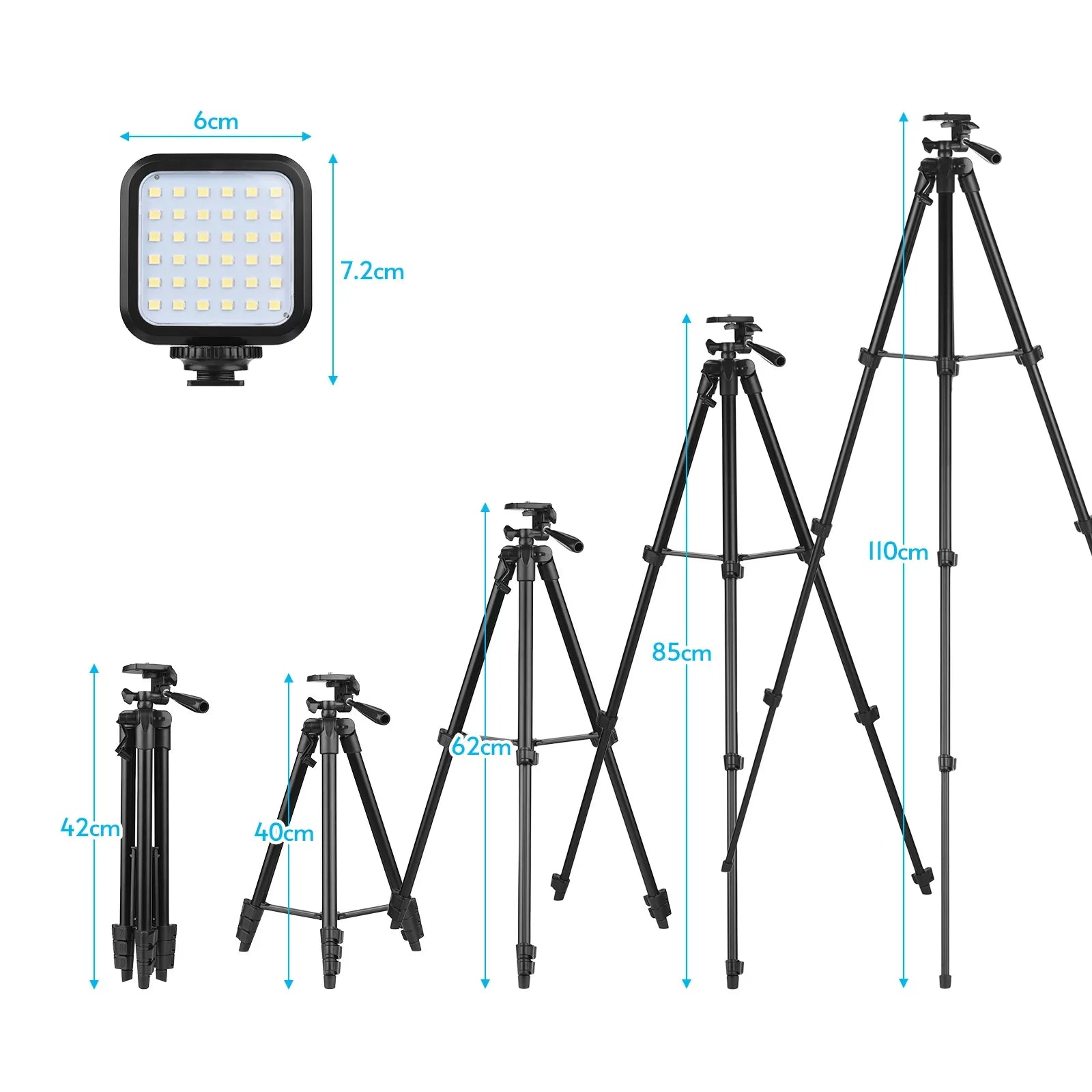 Clip, Microphone, with Light, for Production, Recording, Video - Smartphone Remote Microfilm LED Streaming Vlogging 53-Inch Tripod and and Live Control Includes Kit