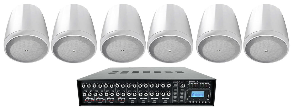 4-Zone Commercial Multi White Matrix Pendant Amplifier+(6) Source Speakers JBL