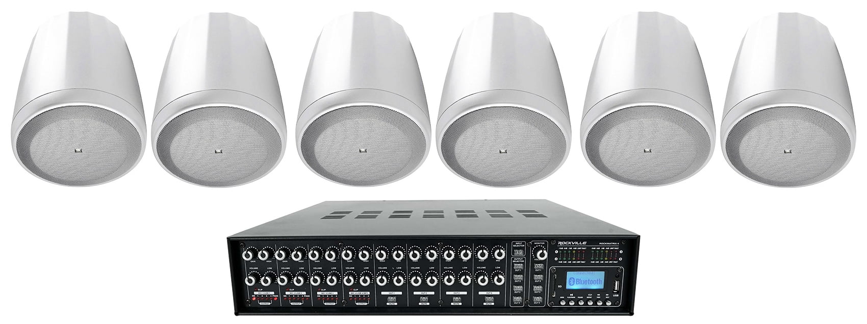 4-Zone Commercial Multi White Matrix Pendant Amplifier+(6) Source Speakers JBL