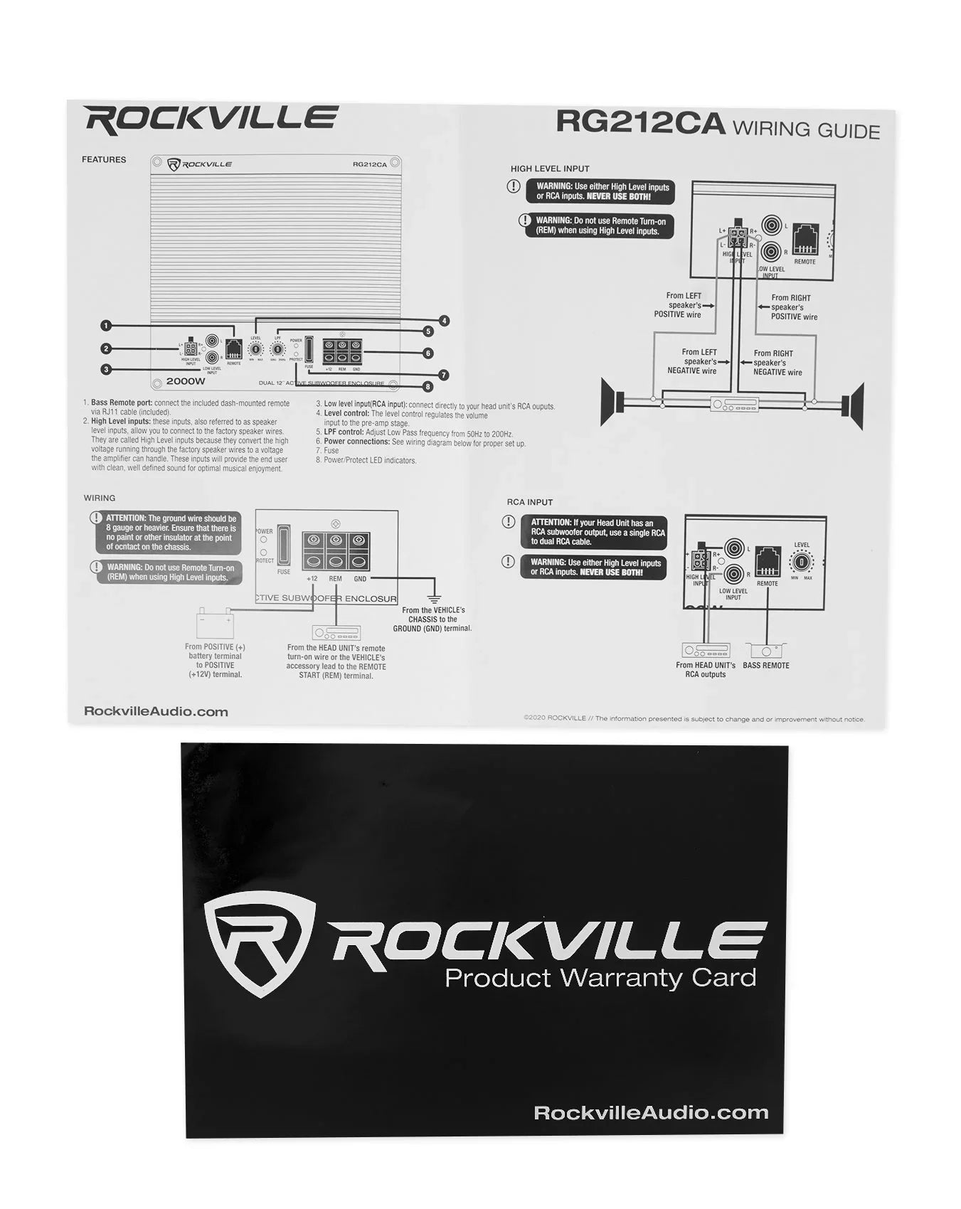 Car RG212CA Kit Vented Powered Rockville 2000w Subwoofer 12 Dual inches Enclosure+Amp