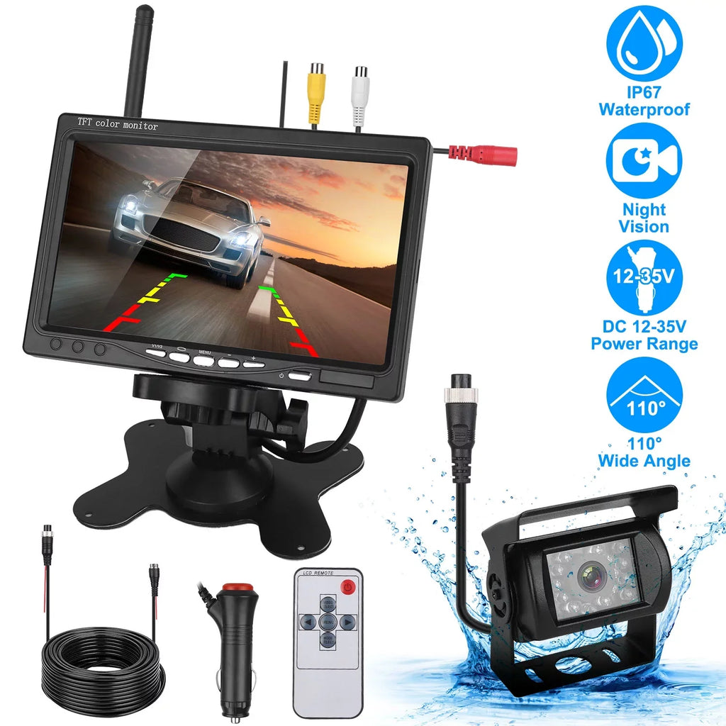 2.4G System Signal IP67 Van with Reverse Trunk SUV Vehicle Car Waterproof Car Screen Kit System Wireless View Parking Rear Backup Night 7In Camera for Vision Stable Monitor iMounTEK