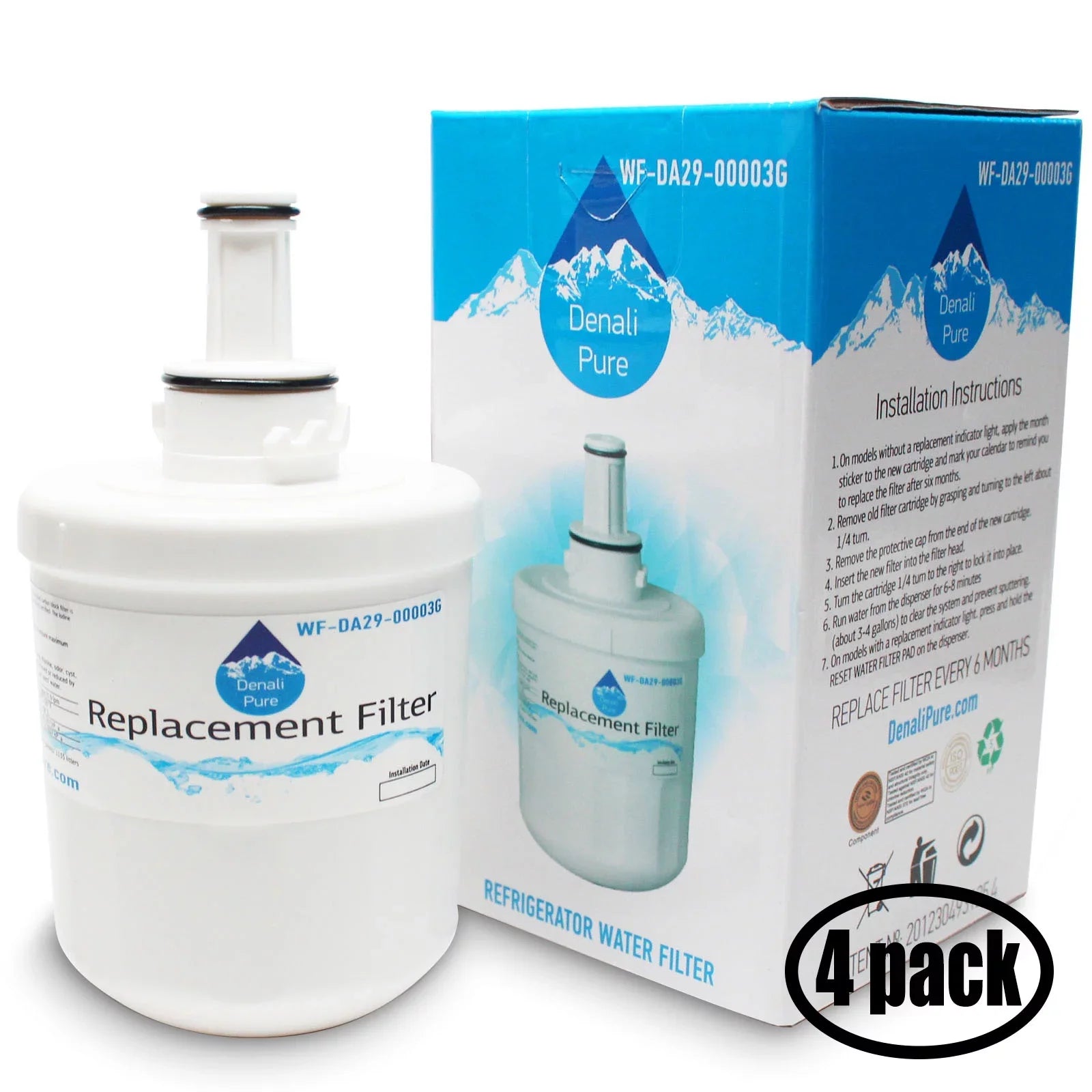 DA29-00003A Fridge DA29-00003B, Water Filter Samsung 4-Pack Filter Cartridge Samsung - DA29-00003G, for Water Compatible RF267ABRS Samsung Samsung Replacement Refrigerator with