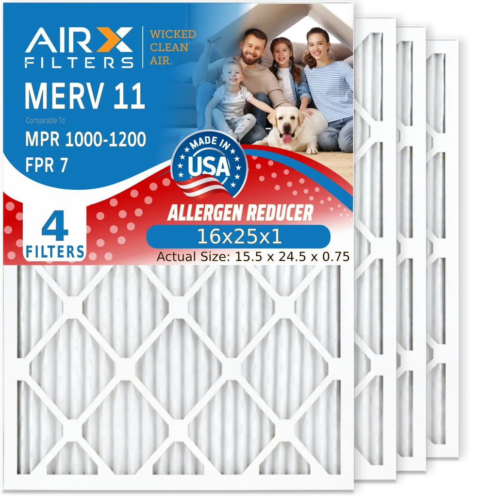 AIRX Pleated to 16x25x1 Comparable by Air 11 FILTERS MPR AIR. USA Furnace FPR CLEAN MPR Pack 4 & Conditioner HVAC Air Filters WICKED 1200 Electrostatic 16x25x1 Filter Premium MERV 7 1000, Filter Made