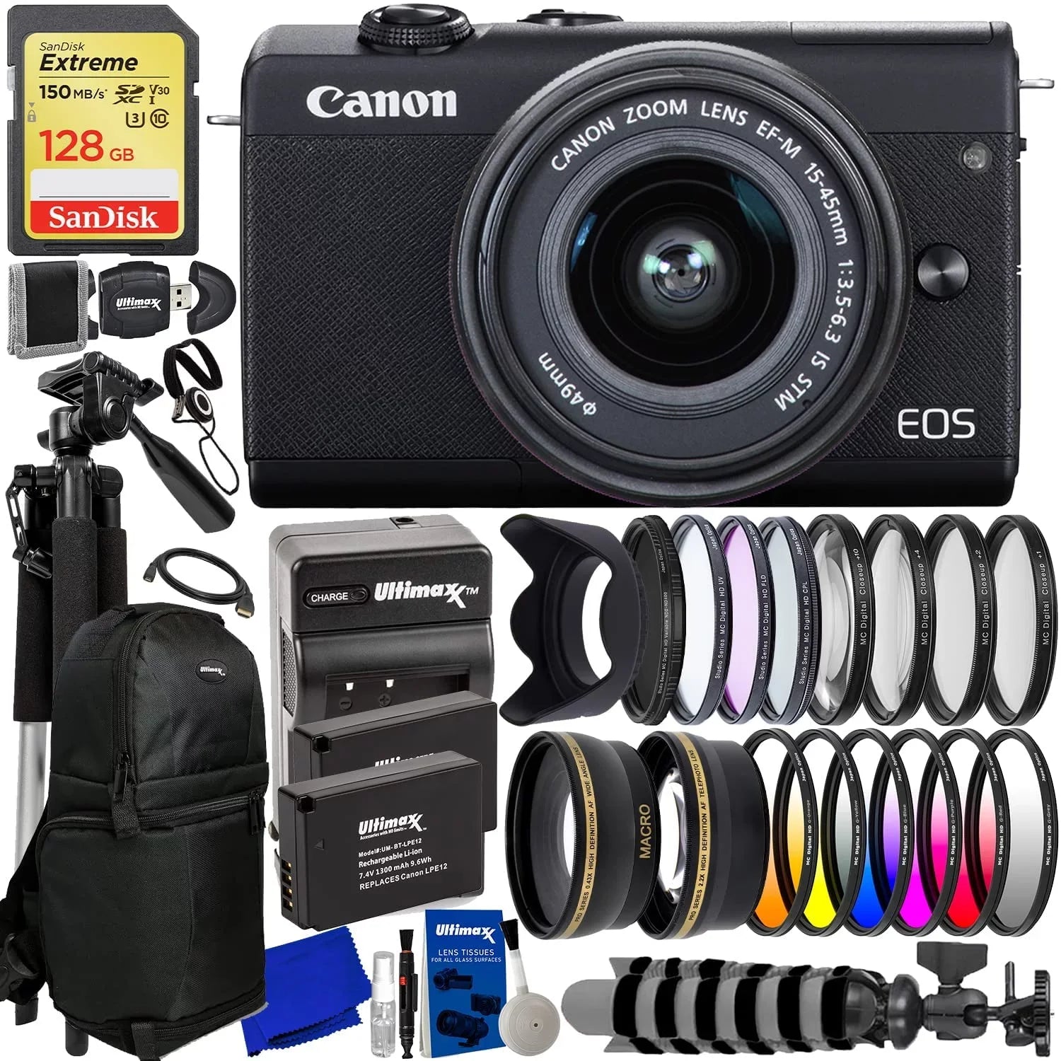M200 (Black) EOS Accessory Bundle 20PC Digital 15-45mm Lens with Canon Camera -