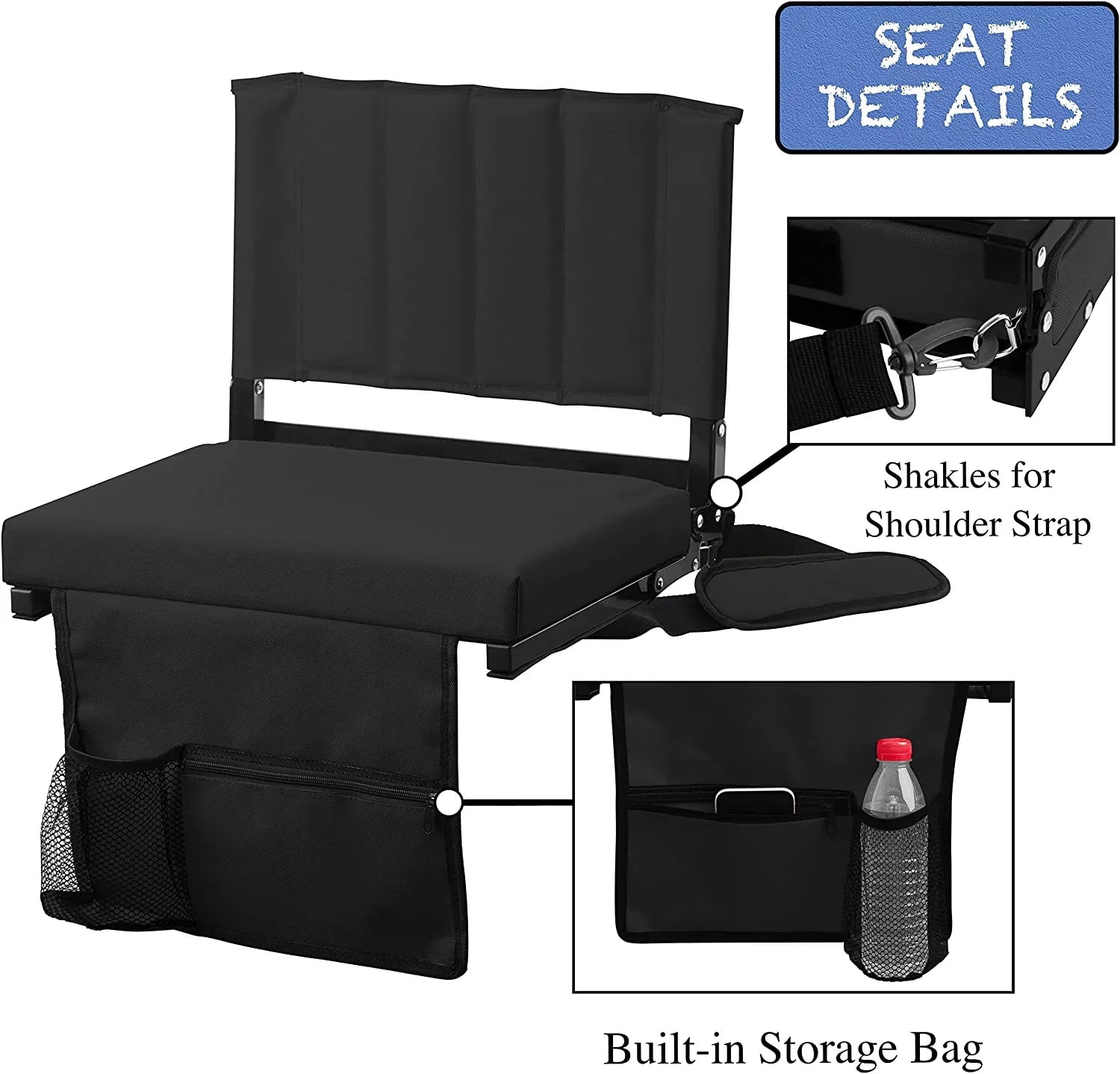 Bleachers Cushion Cup with Chairs CozyBox 2-Pack Foldable and Padded Stadium Stadium of for Seat Holder with Strap
