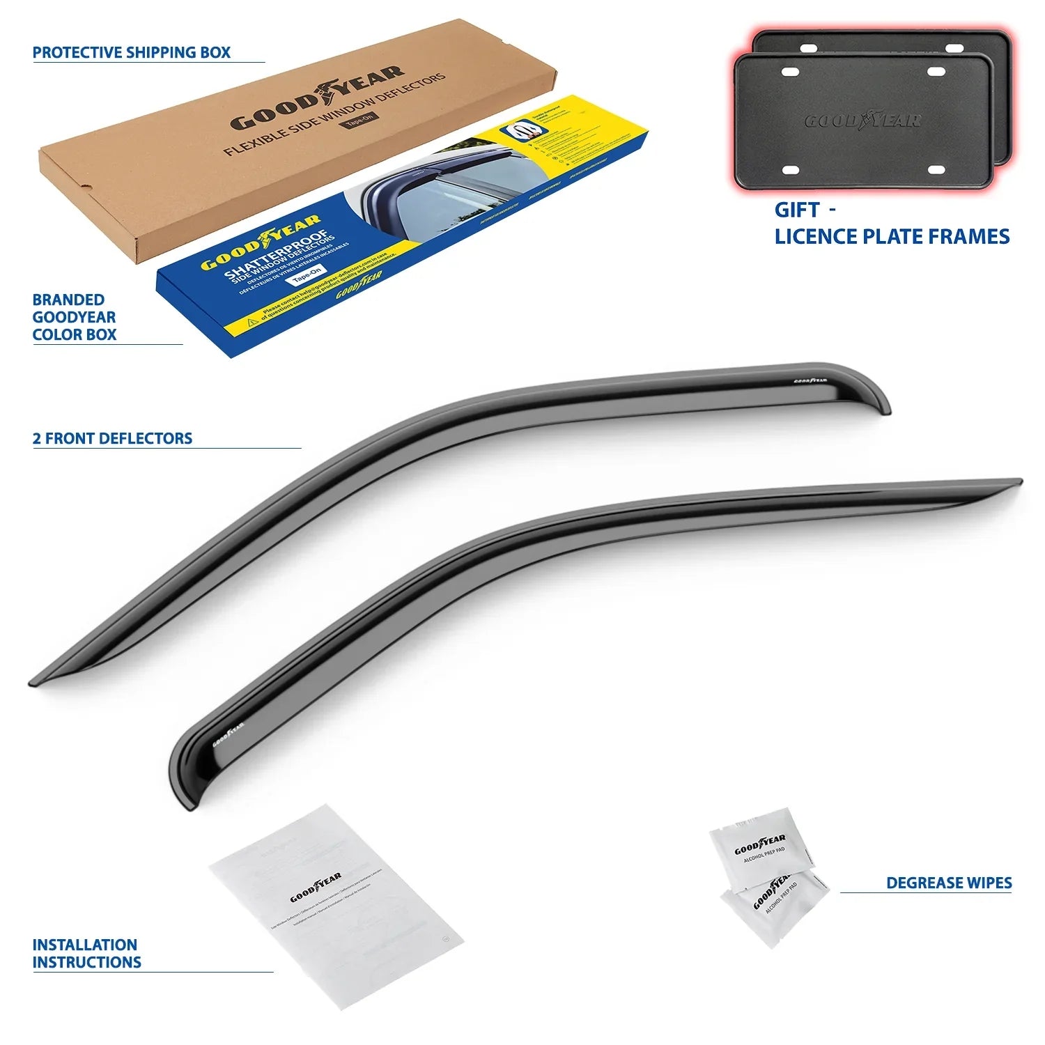 Window pcs Visors, Deflectors Tape-on Deflector, Window Car Ram Vent Goodyear ProMaster Guards, for GY008711 Shatterproof - Vent 2 2014-2024, Visor, Accessories, Rain