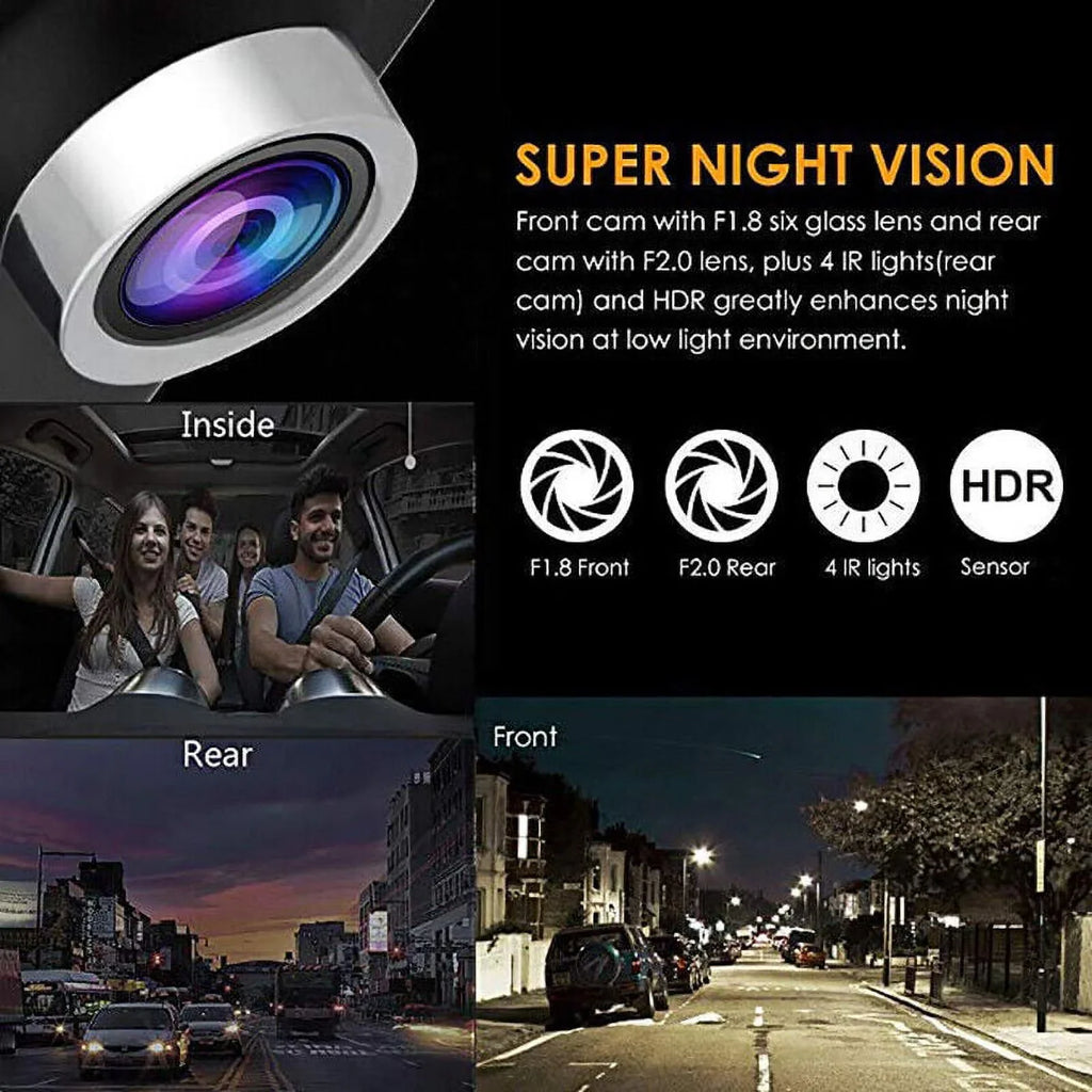 Detection 4" G-Sensor, Dash 1080P Motion Parking Dual Lens Car Front/Rear/Built-In DVR Recorder Monitoring Driving Xhy Video Camera HD Cam and