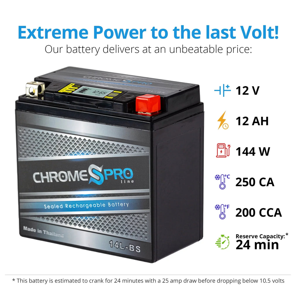 14ah) (ace) Motorcycle Battery Ryker 2021) (2019 Chrome Brp 600cc for Ytx14l-bs Years (14l-bs Battery iGel AGM (can-am) 12volt, - Pro