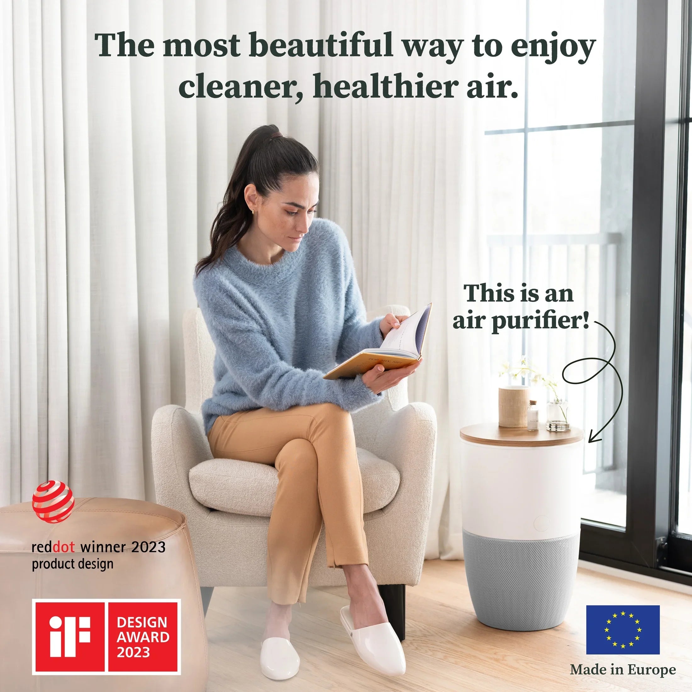 With Medical-Grade HEPA-13 | Smart Dupray Air Purifier Air Bloom™ Accent Walnut Filtration Table