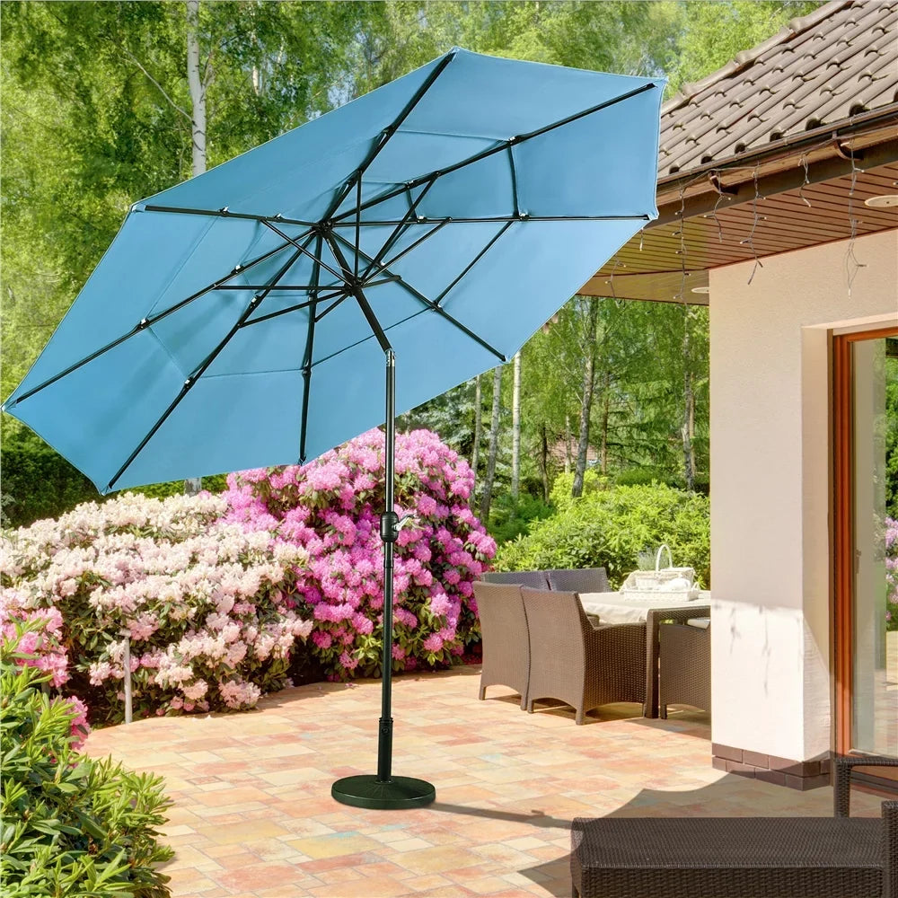 Umbrella Stand, 18'' Yaheetech 8 Base Outdoor Patio Ribs+ 10ft with Sturdy Blue 26.5 Sky lb