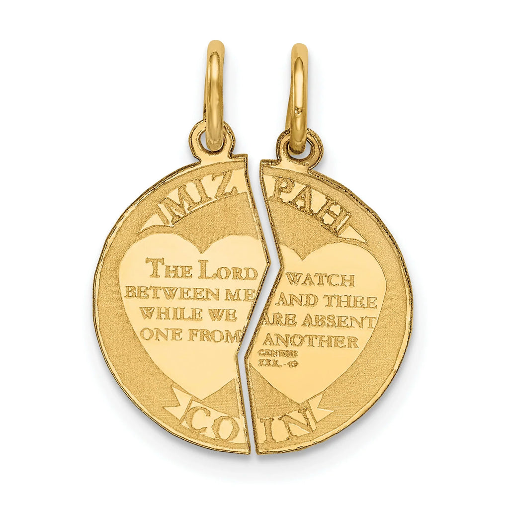 Gold Break Emotional Genesis 31:49 Coin 14k Round Apart mm Mizpah Pendant Yellow Bond mm 2-Piece x Words on 17 22