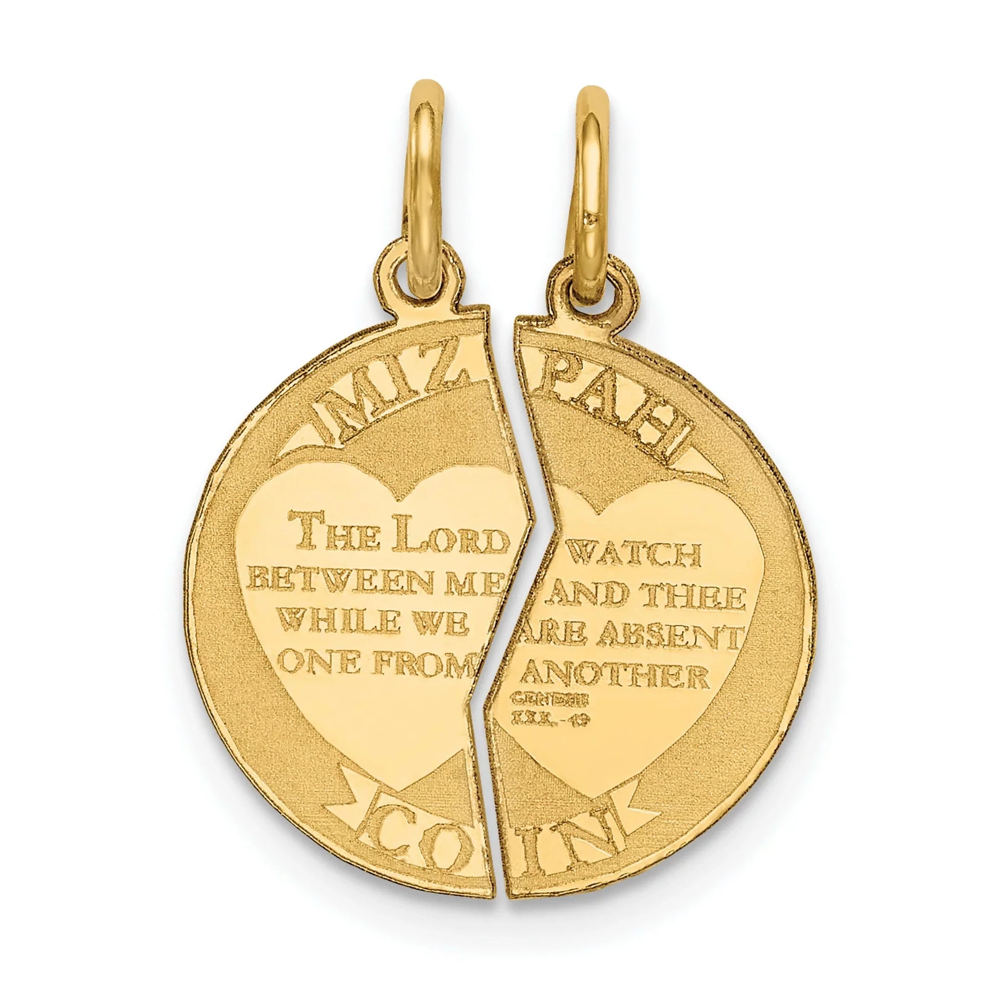Gold Break Emotional Genesis 31:49 Coin 14k Round Apart mm Mizpah Pendant Yellow Bond mm 2-Piece x Words on 17 22