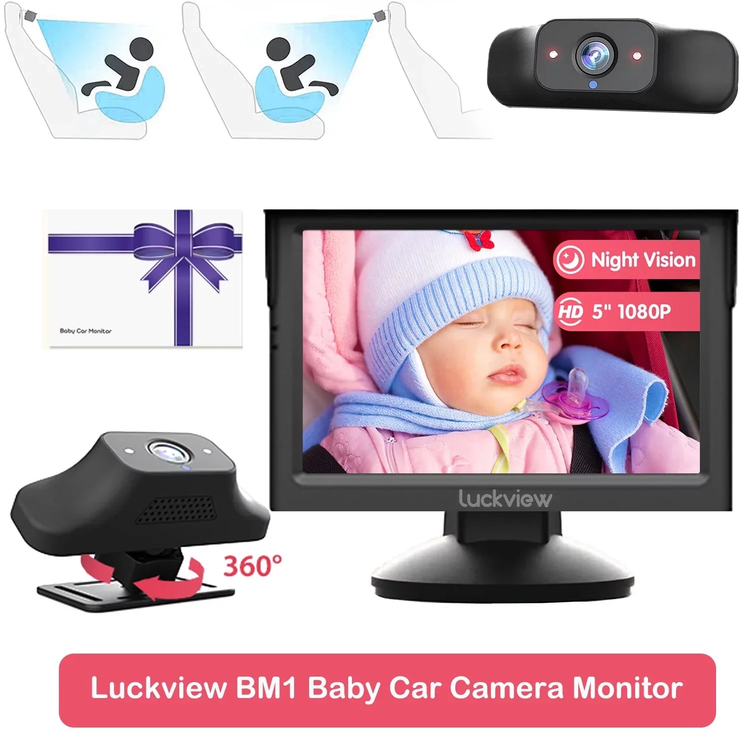 Baby HD Observing Safety Luckview Children Monitor Zoom Car Night Back While 3X for Seat Car Rear Car Driving Baby Seat Monitor Car Camera Vision, Facing Camera Baby Baby Camera