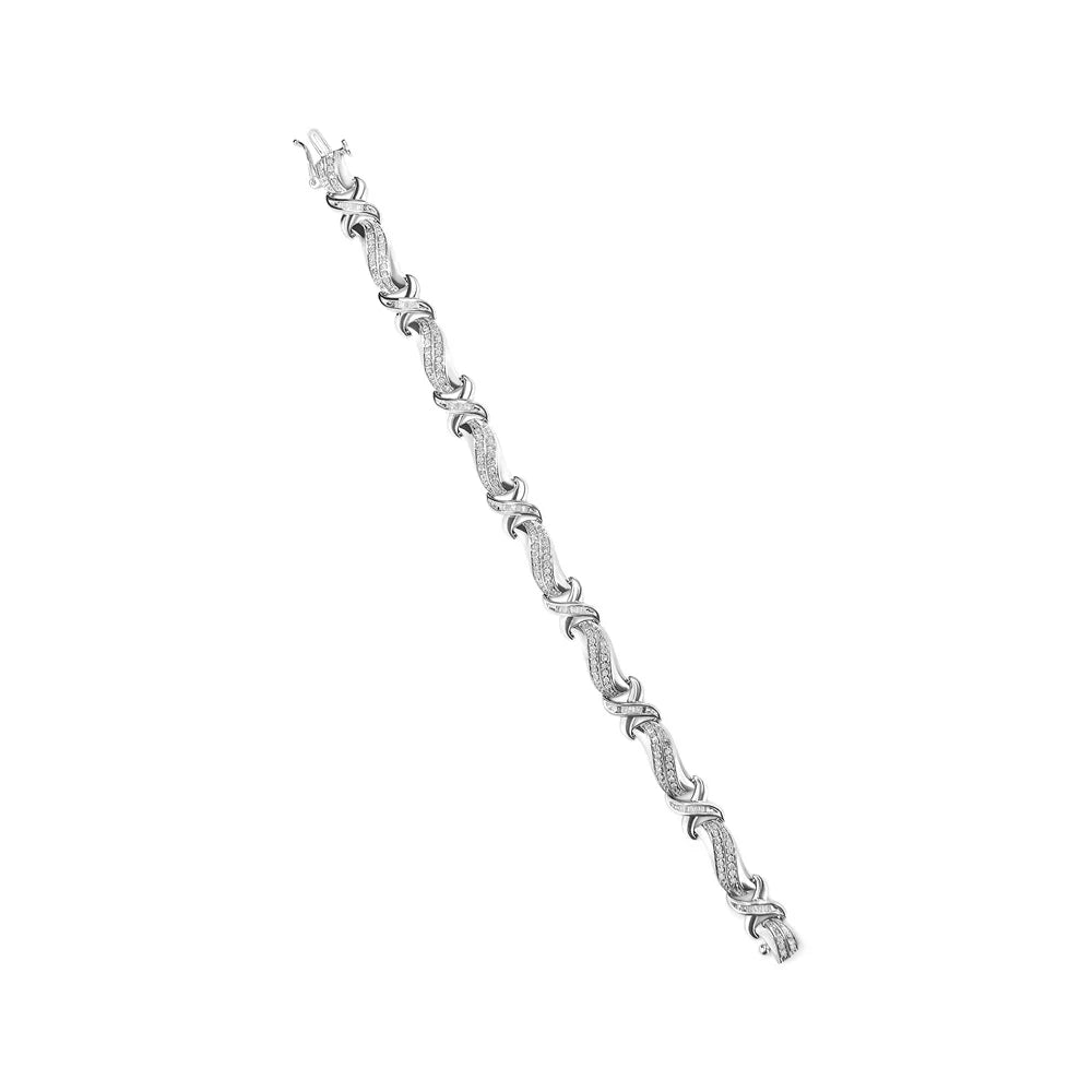 Haus Bracelet Tennis - Color, X Cttw Brilliance Sterling Clarity) .925 1 Clasp Box I3 (I-J 7" Silver of Link Round and cut Womens 3/4 Wave Diamond