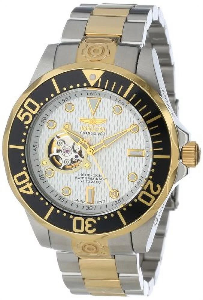 White Two Steel Stainless Diver 13704 Textured Grand Watch Invicta Tone Automatic Dial Men's