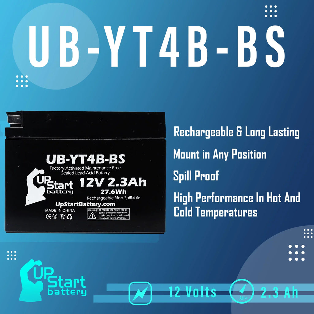 Battery Replacement Motorcycle 2009 SR400 Battery UB-YT4B-BS - Activated, 12V, UpStart Maintenance Free, 2.3Ah, Yamaha 400CC Factory 2-Pack
