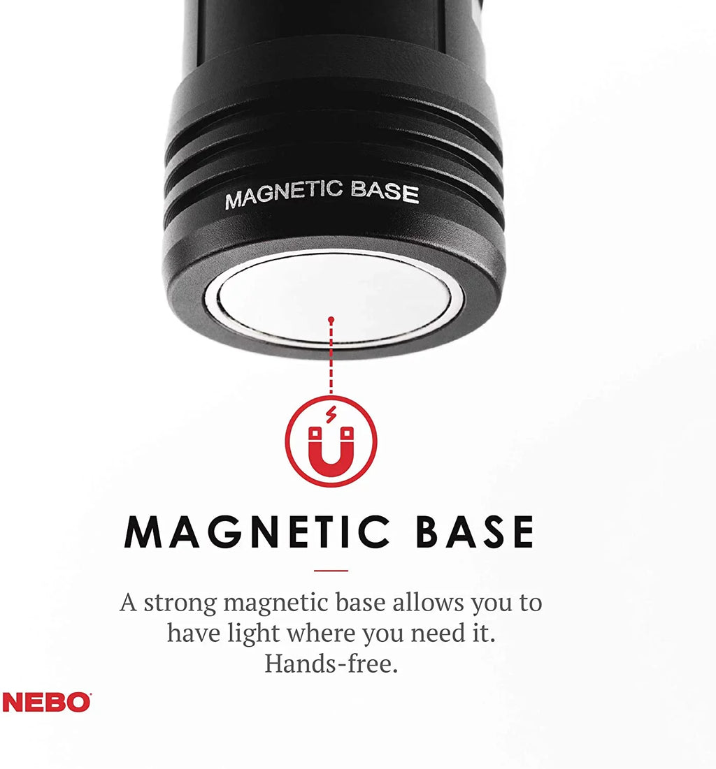 King Light, & Work NEBO Flashlight Base Durable, Magnetic Slyde Camping with Everday Flashlight, and Bright, Carry Light LED 4 C.O.B. Work Rechargeable Light Modes, and Flashlight