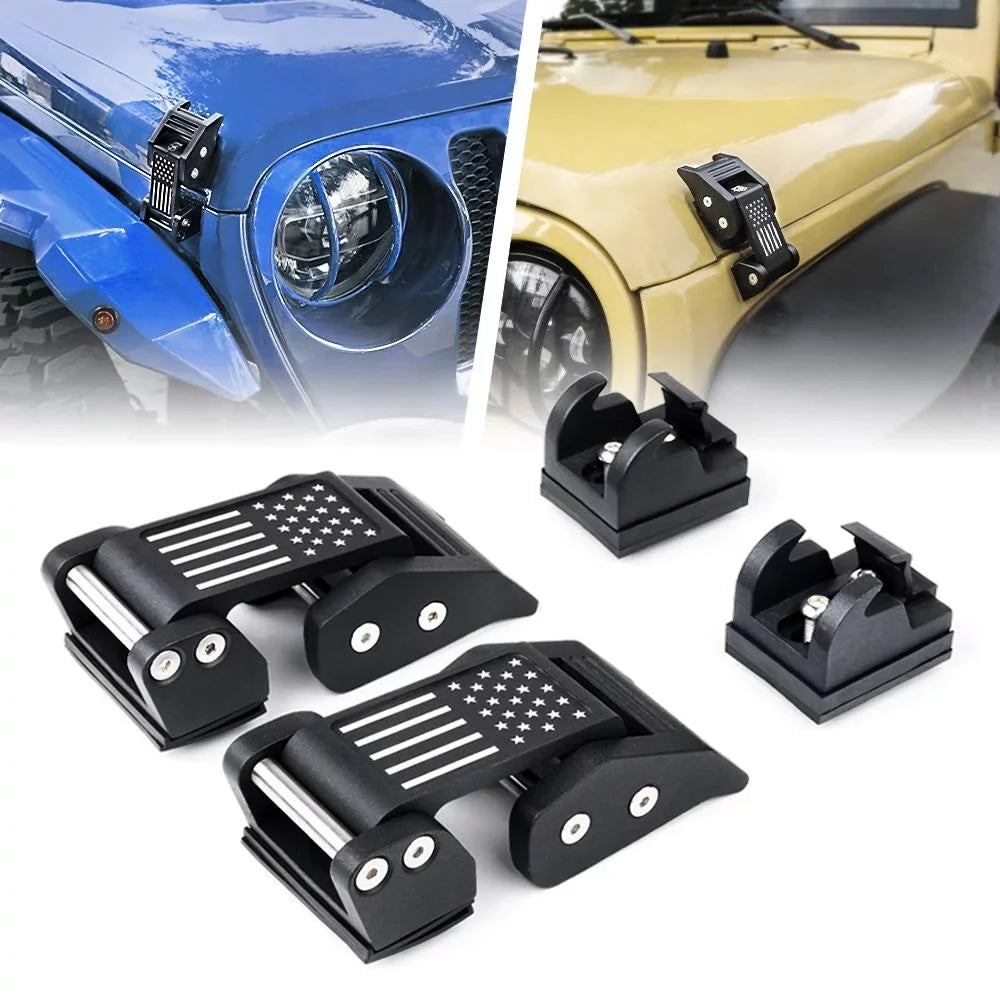 & Jeep 2018+ Xprite Black JK Jeep 2007-2018 for U.S. Wrangler Hood Latch Wrangler Kit with Flag JL Aluminum