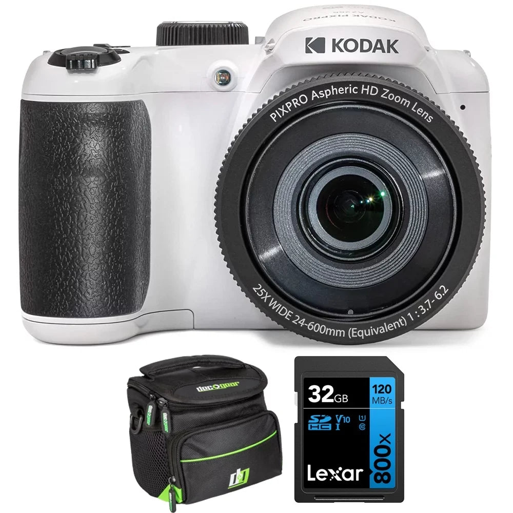 Camera 25X 800x Kodak Lexar with White Bundle Zoom, Memory Zoom Photo 32GB UHS-I Bag 16MP PIXPRO + Deco High-Performance Astro Card Digital Camera, Optical SDHC AZ255-WH