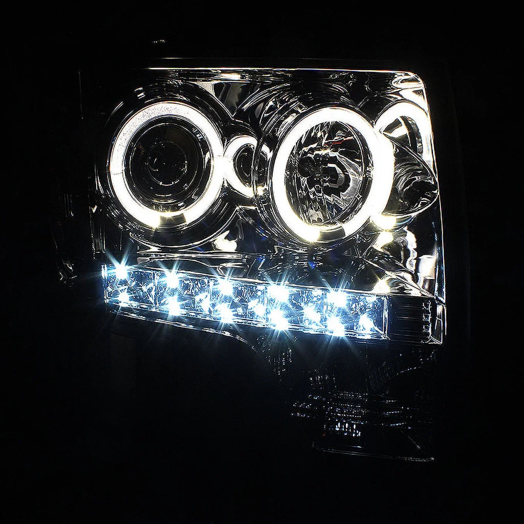 Black Projector Halo Combo Headlights AKKON [C-Light LED Bar] - Smoked Ford Tail Lamp 2009-2014 F150 Fits + F-150 Dual Smoke
