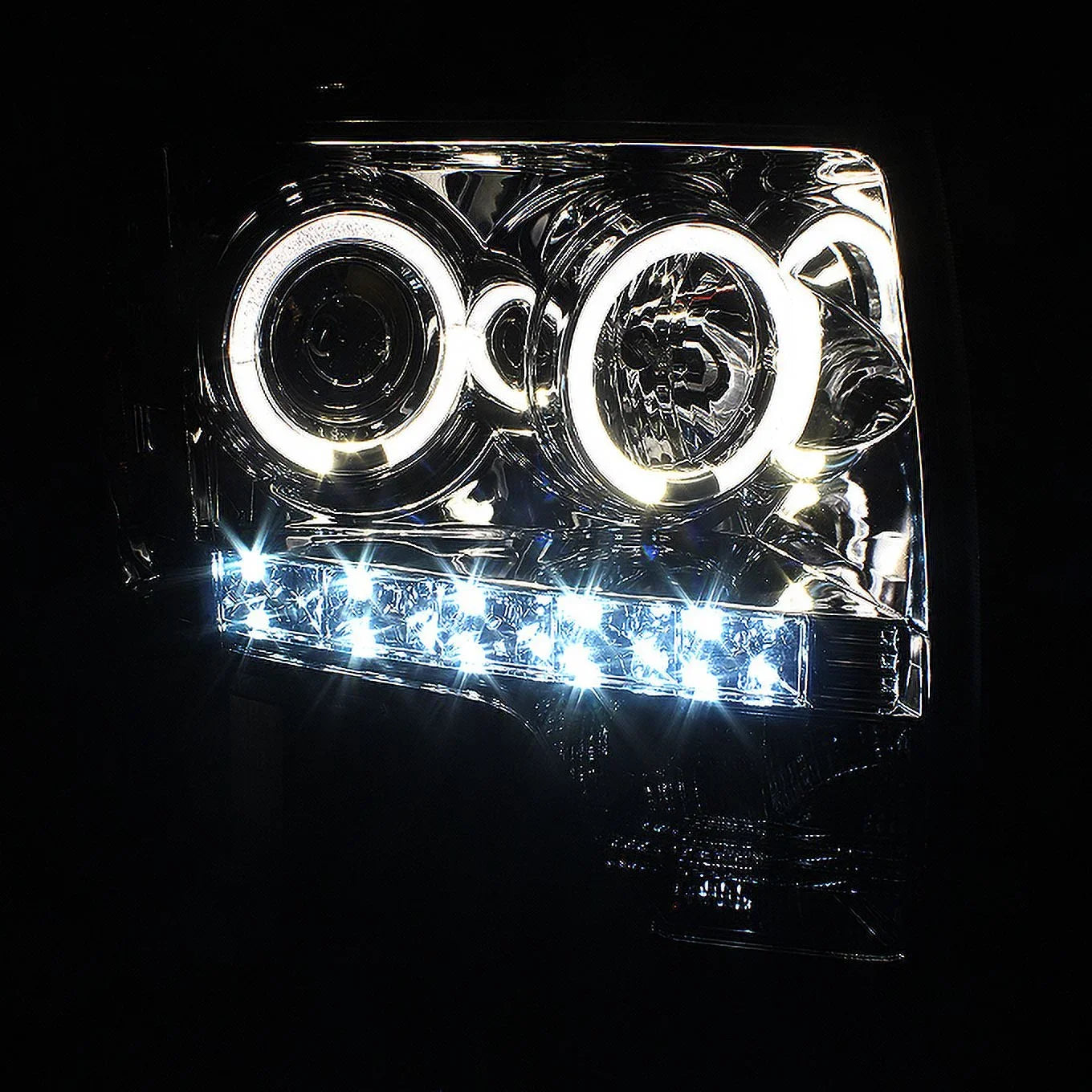 Black Projector Halo Combo Headlights AKKON [C-Light LED Bar] - Smoked Ford Tail Lamp 2009-2014 F150 Fits + F-150 Dual Smoke