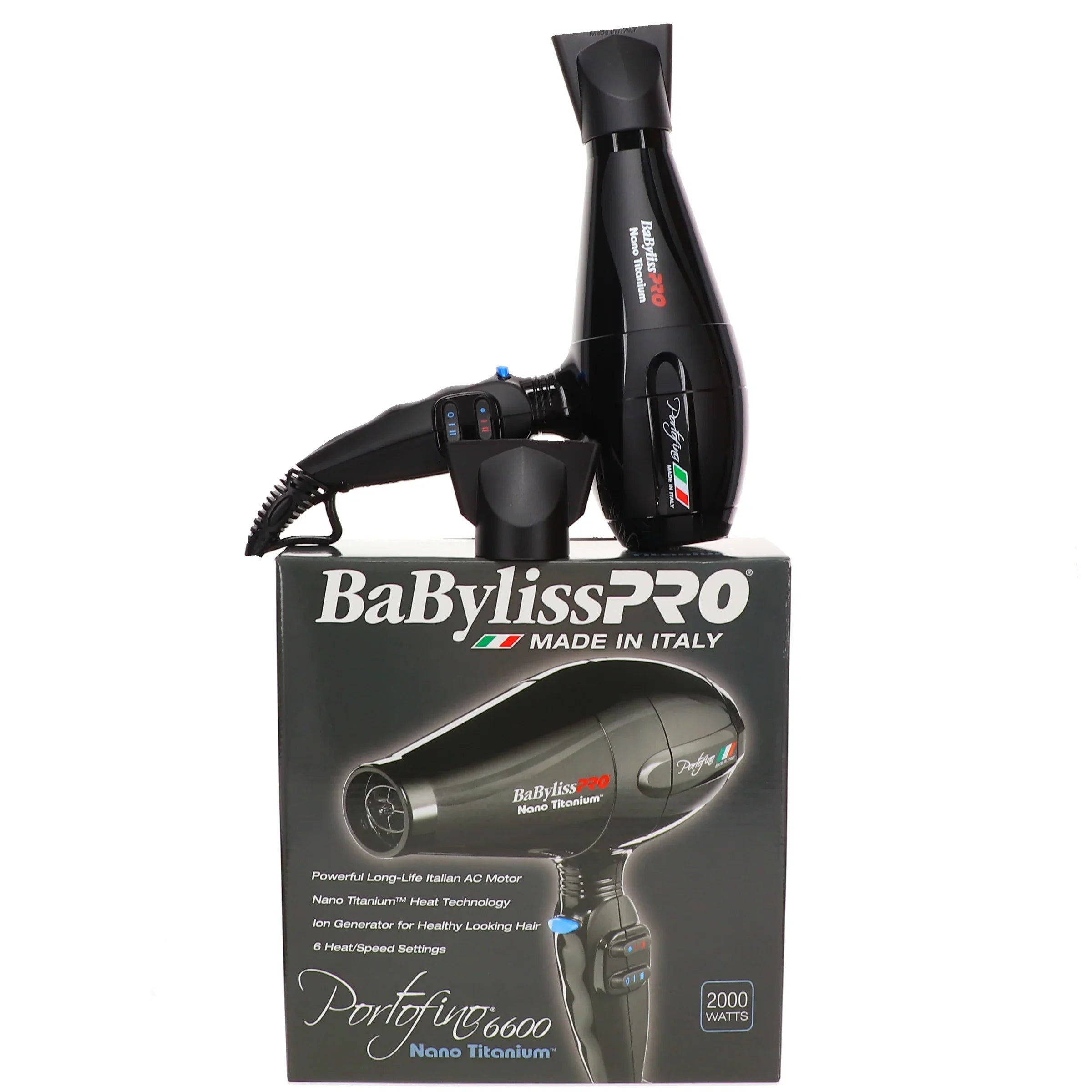 Full-Size Dryer BaBylissPRO Black Titanium Portofino Nano